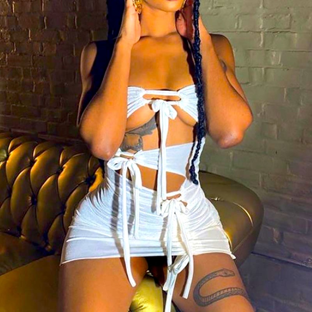 Tie Up Wrap Chest Cut Out Mini Dresses